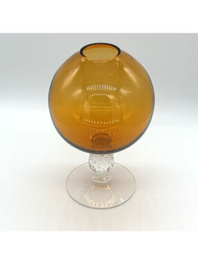 Cambridge Glass Aurora Footed Ivy Ball Vase Amber Hollywood Regency Retro 1930s